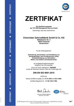 Zertifikat DIN ISO 9001 2023 Deutsch