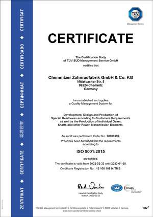 Zertifikat DIN ISO 9001 2015 English